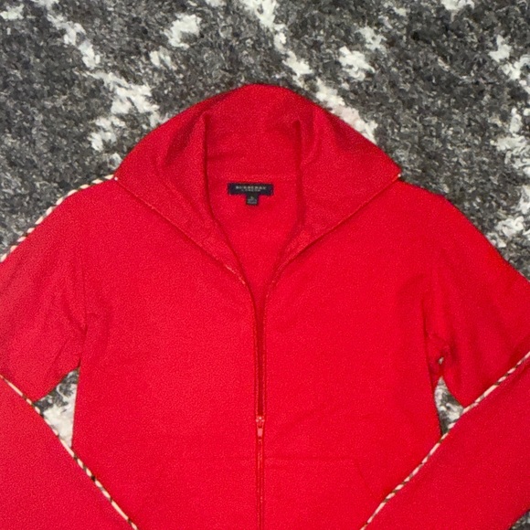 NWOT Burberry London Red Full-Zip Collared Jacket Sweater - L - Picture 3 of 5